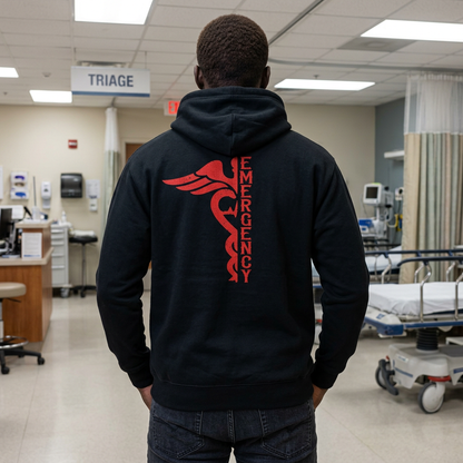 Lub Dub Emergency Caduceus Zip-Up Hoodie — Red & Black ER Streetwear