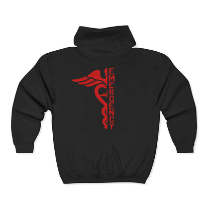 Lub Dub Emergency Caduceus Zip-Up Hoodie — Red & Black ER Streetwear