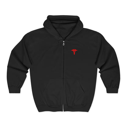 Lub Dub Emergency Caduceus Zip-Up Hoodie — Red & Black ER Streetwear